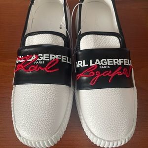 Karl Lagerfeld Paris Women's Jayleen Leather Logo Slip On Sneakers Size 7.5